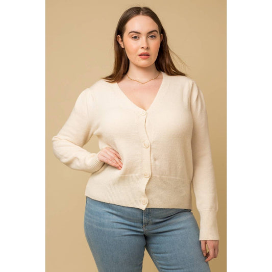 PLUS STØRRELSE V-HALS KNAP NED LANGÆRMET SWEATER CARDIGAN