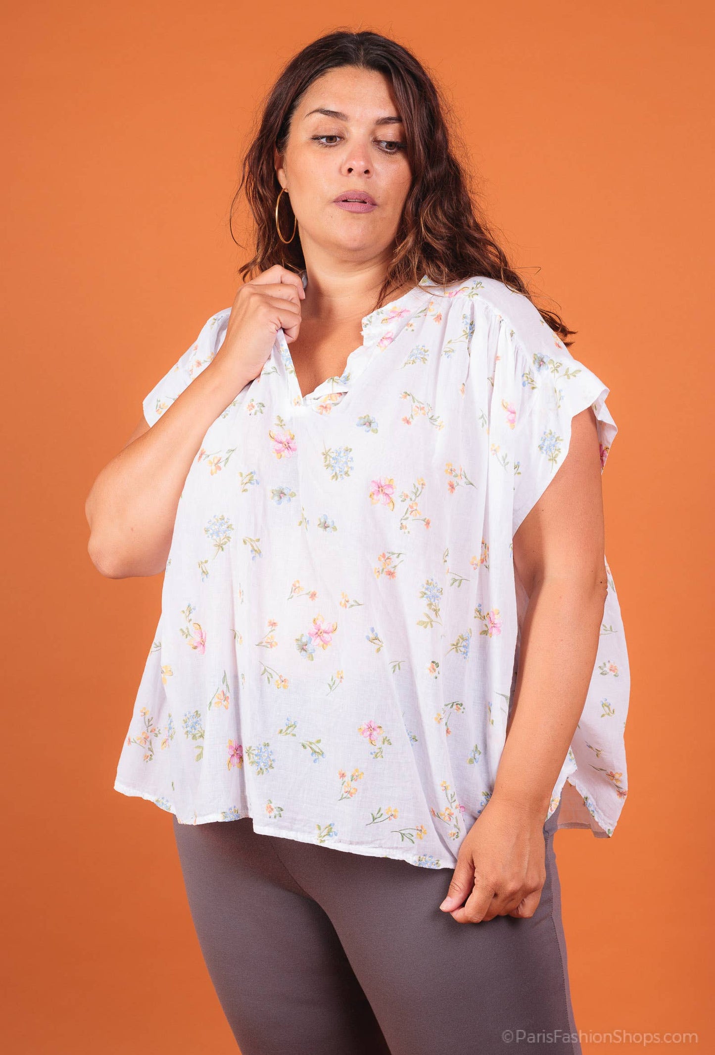Bluse i blomsteret bomuld PB2532 plus size