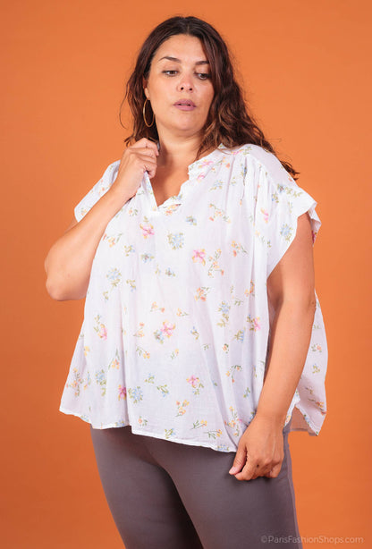 Bluse i blomsteret bomuld PB2532 plus size