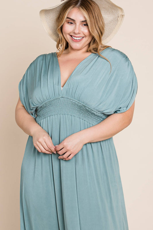 Plus Størrelse Solid Maxi Kjole med ærmer