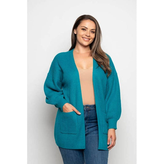 PLUS STØRRELSE LANGÆRMET ÅBNE FORLOMMER SWEATER CARDIGAN