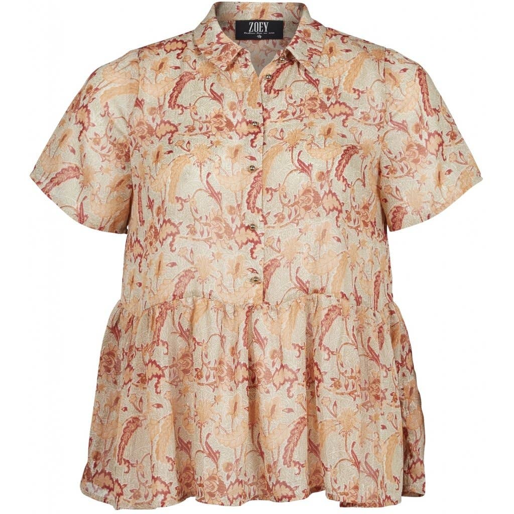 PATTERNET BLUSE MED OVERSKÆRING og ærme