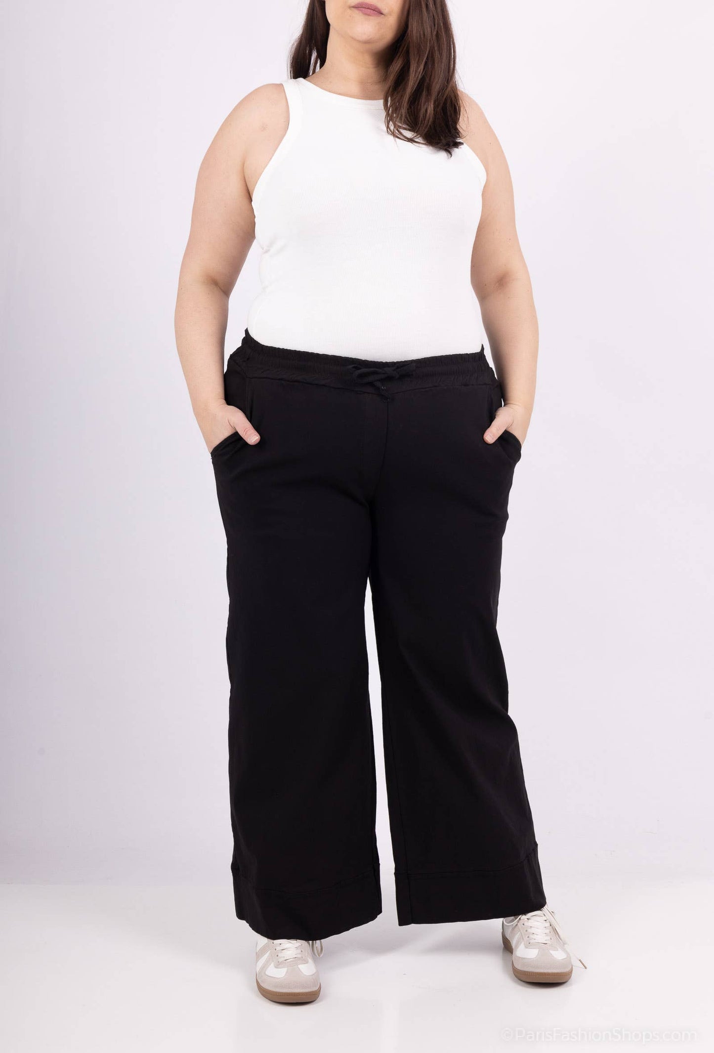 STOR STØRRELSE Bred jersey stretch bukser  plus size PPN2506GT