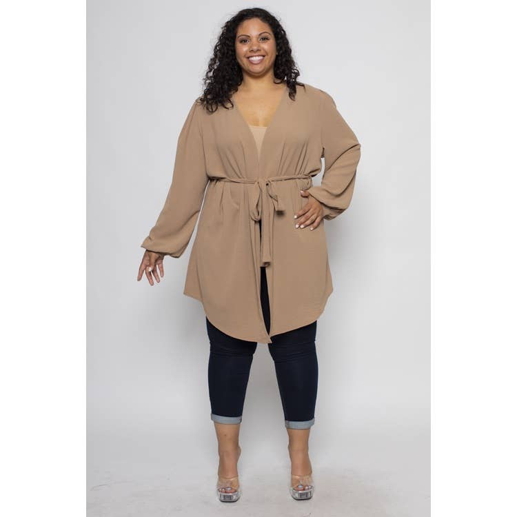 PLUS STØRRELSE ÅBEN FRONT SLIPS BÆLTE CARDIGAN