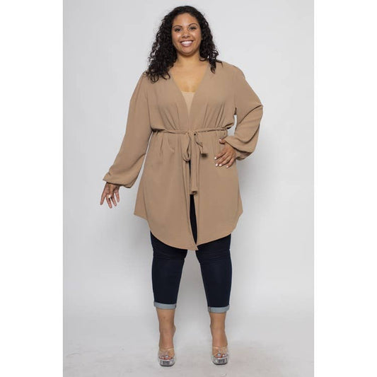 PLUS STØRRELSE ÅBEN FRONT SLIPS BÆLTE CARDIGAN