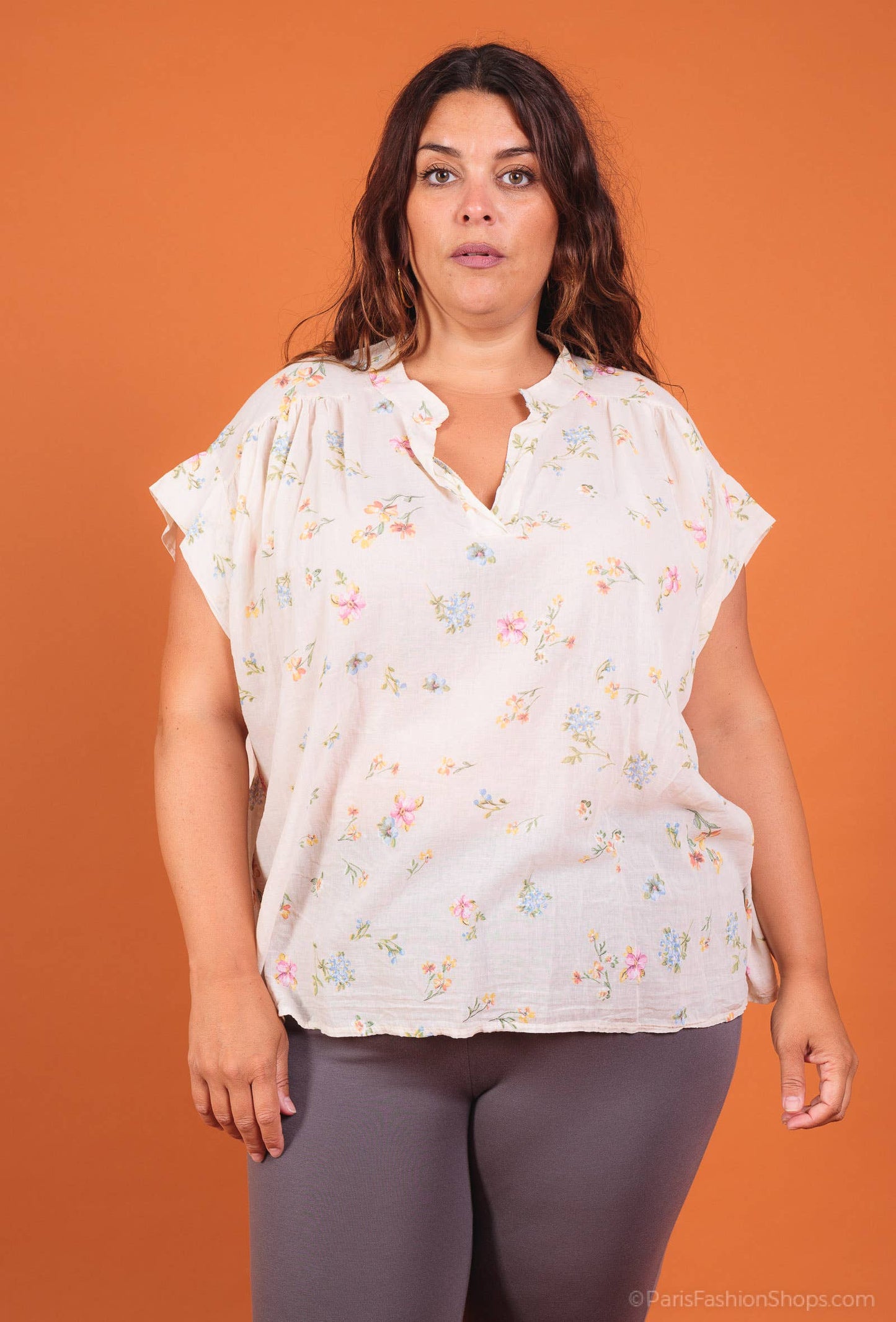 Bluse i blomsteret bomuld PB2532 plus size