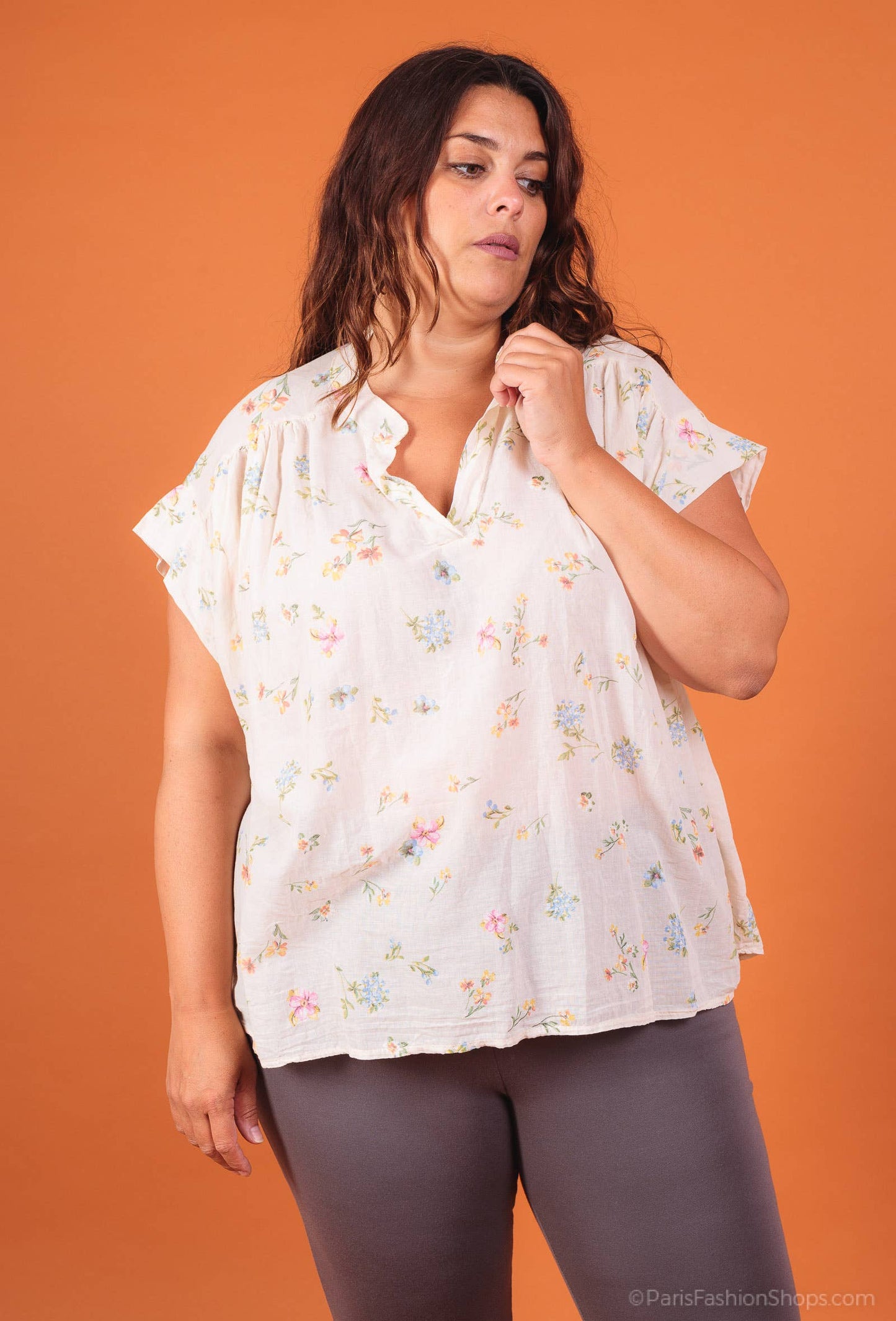 Bluse i blomsteret bomuld PB2532 plus size