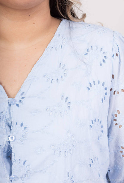 Plus size Bluse 100% bomuld broderi foret