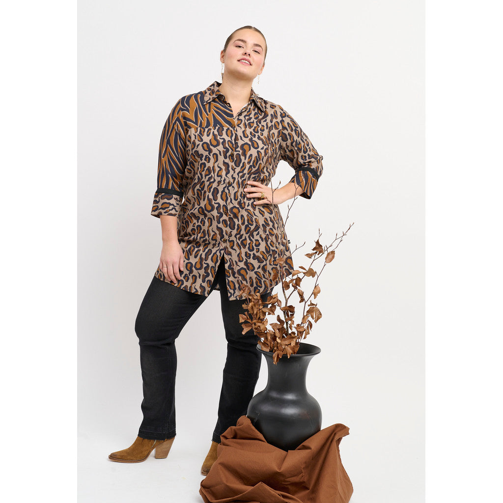 Brun Tunika, bluse med tiger print plus size
