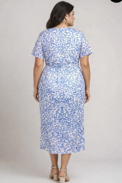 Blå printet forårs kjole