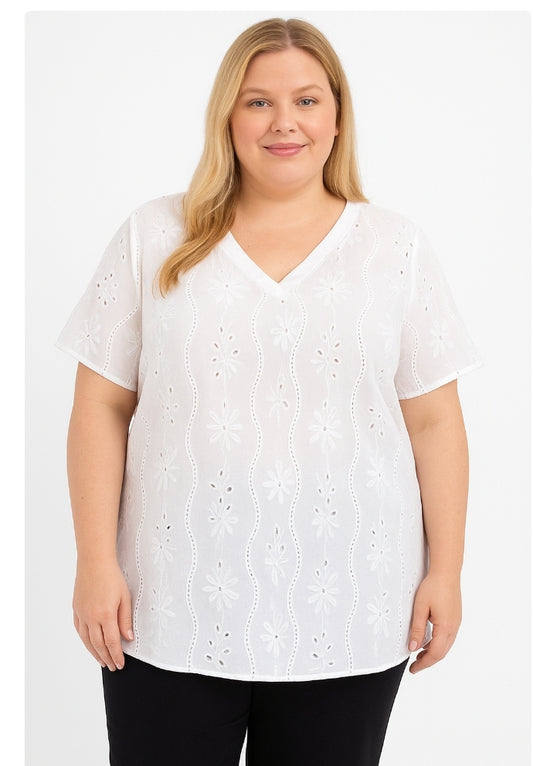Plus size bluse hvid og sort