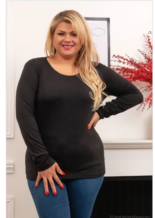 T shirt med lange ærmer sort plus size