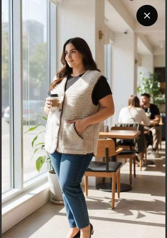 Fleece vest i flere farver med knapper