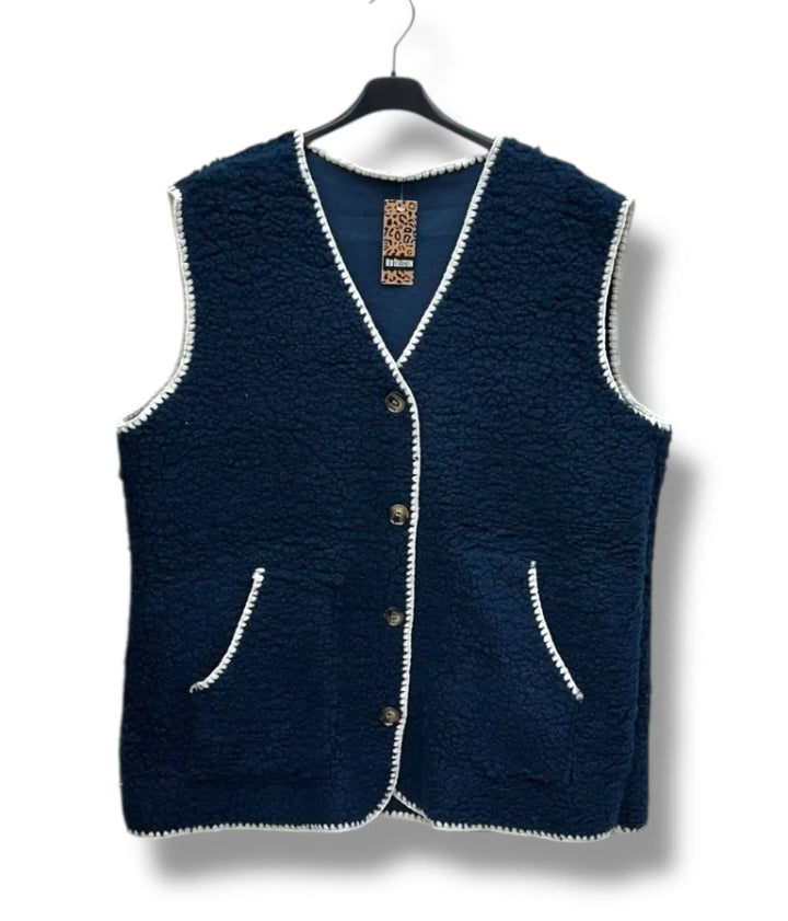 Fleece vest i flere farver med knapper