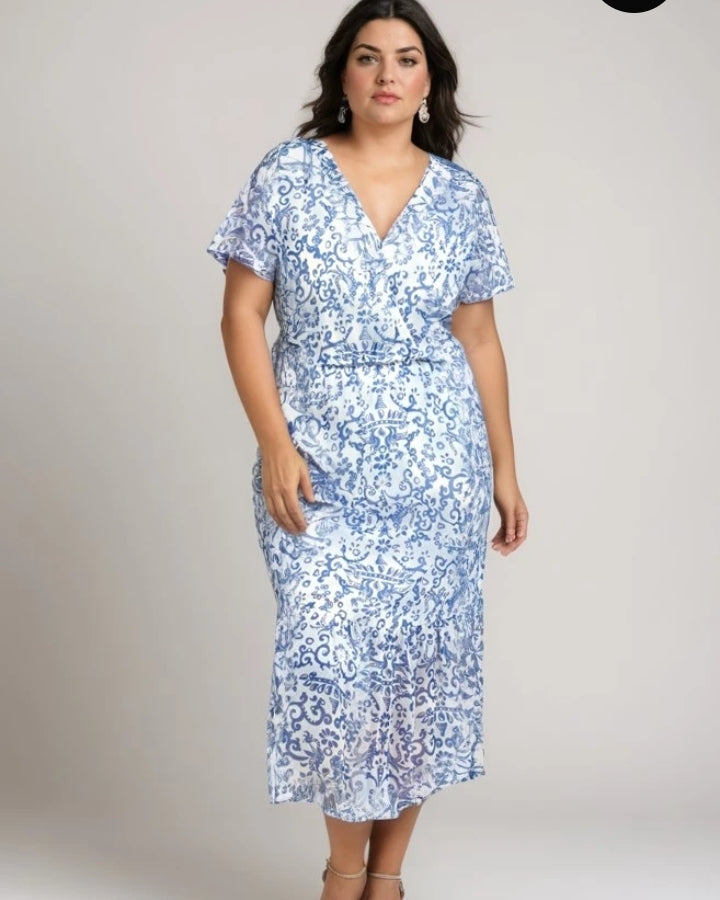 Blå printet forårs kjole