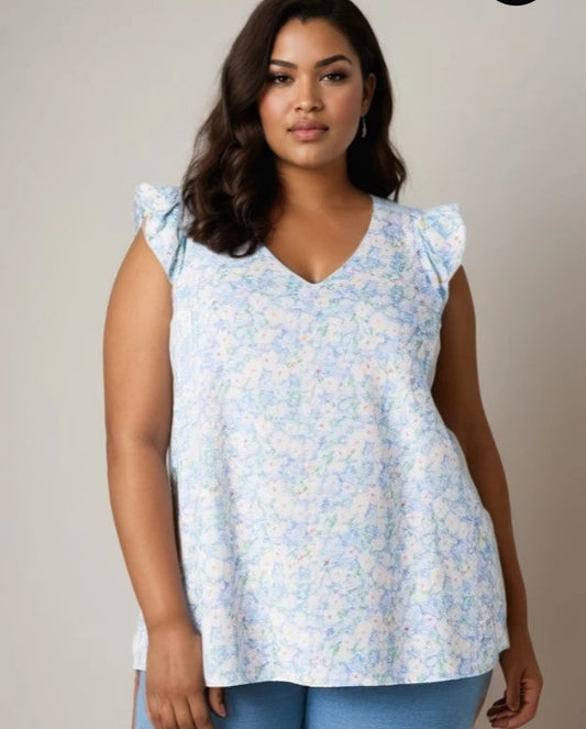 Blå printet forårs tshirt