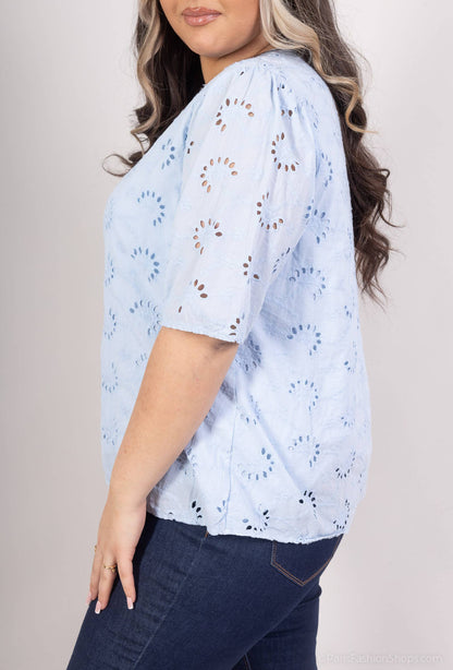 Plus size Bluse 100% bomuld broderi foret
