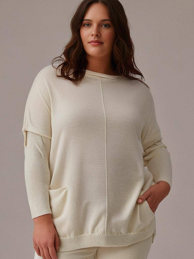 Hvid stor striktrøje plus size beige (T1444)