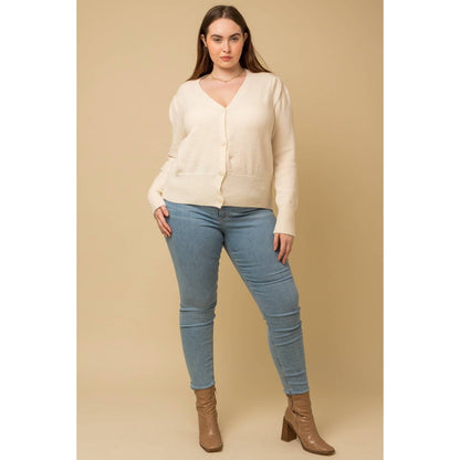 PLUS STØRRELSE V-HALS KNAP NED LANGÆRMET SWEATER CARDIGAN
