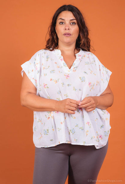 Bluse i blomsteret bomuld PB2532 plus size