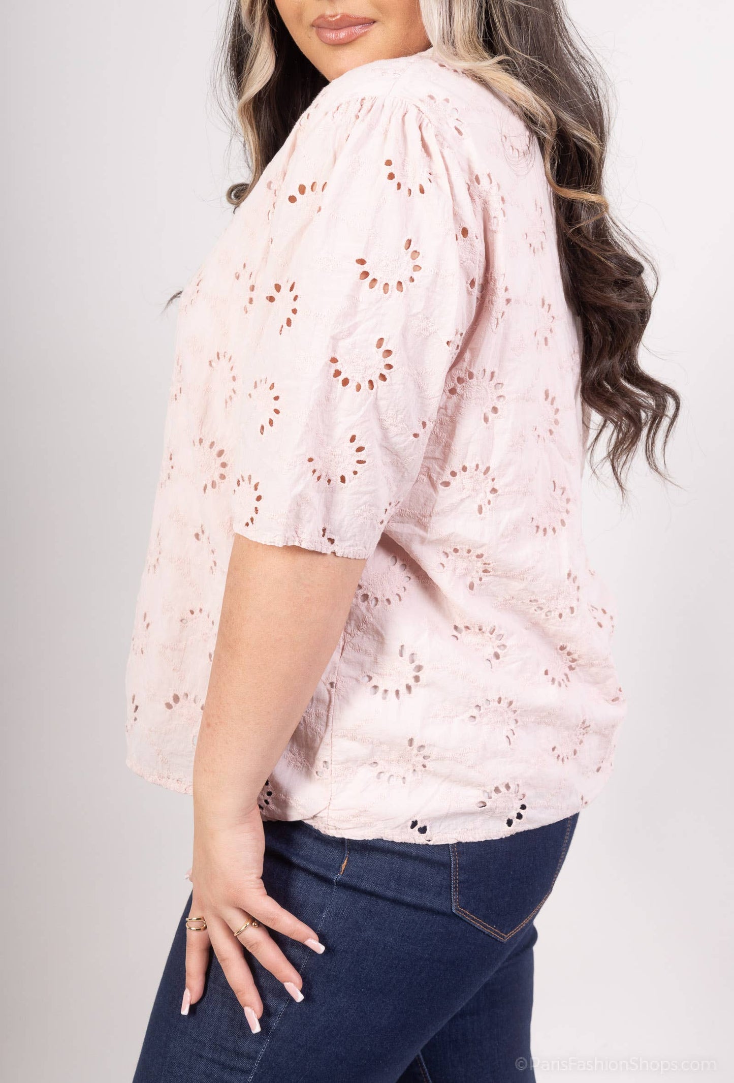 Plus size Bluse 100% bomuld broderi foret
