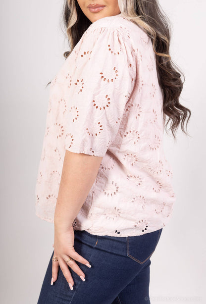 Plus size Bluse 100% bomuld broderi foret