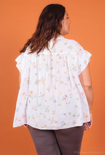 Bluse i blomsteret bomuld PB2532 plus size